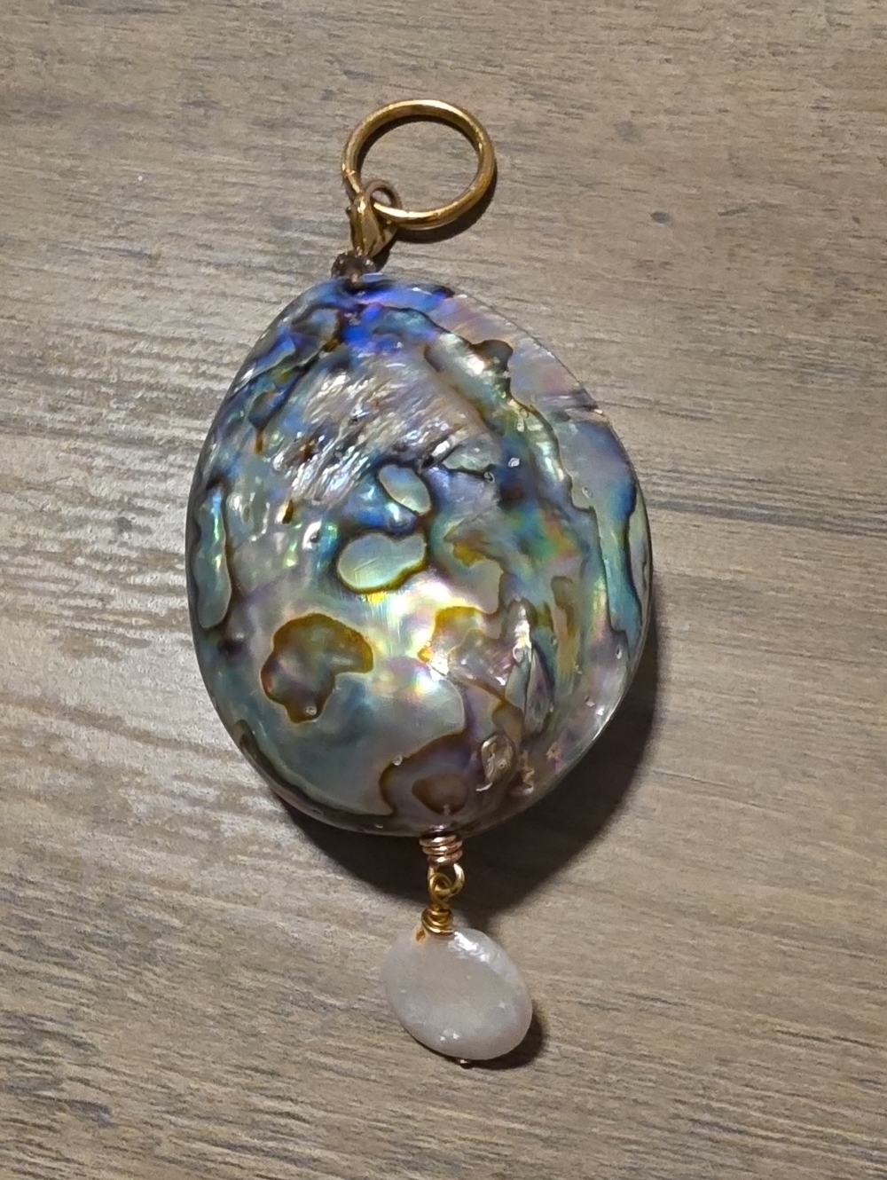 Source Unknown Iridescent Abalone Pendant with White Drop Accent